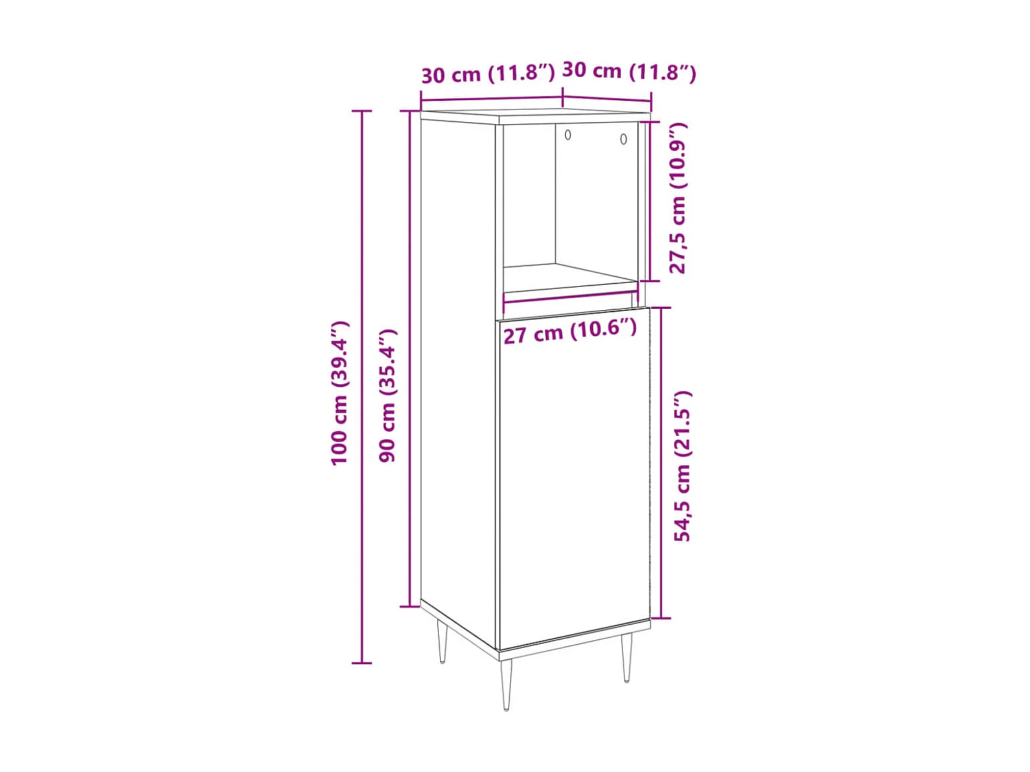 Mueble de baño roble Sonoma 30x30x100 cm