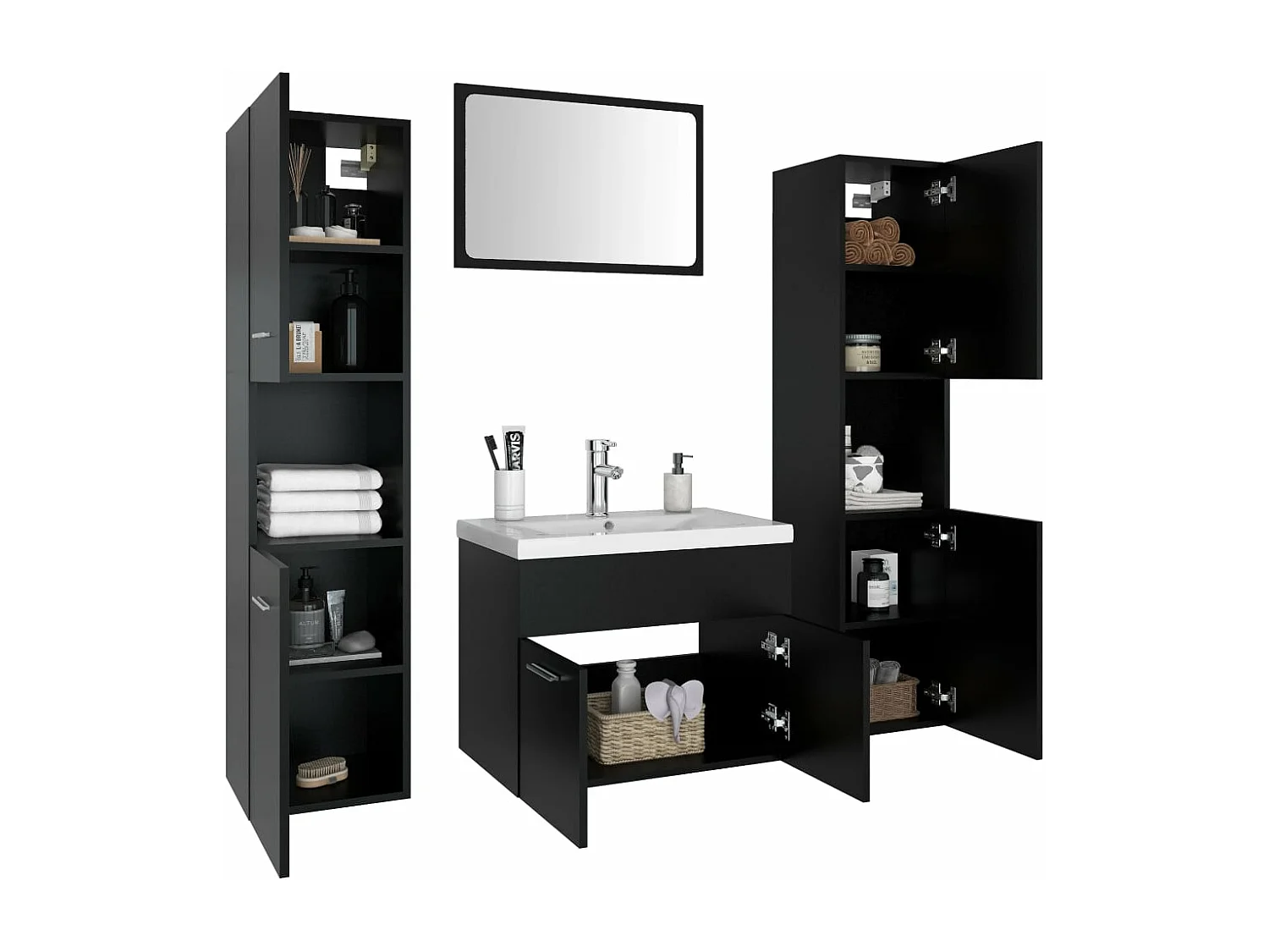 Ensemble de meubles de salle de bain Noir Aggloméré