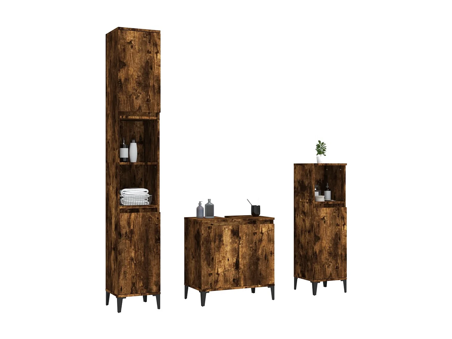 Set 3 mobili da bagno in rovere affumicato