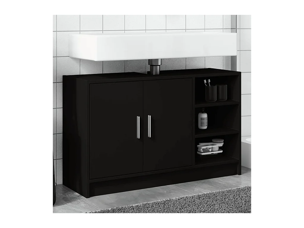 Armoire d'évier noir 90x29x55 cm bois d'ingénierie