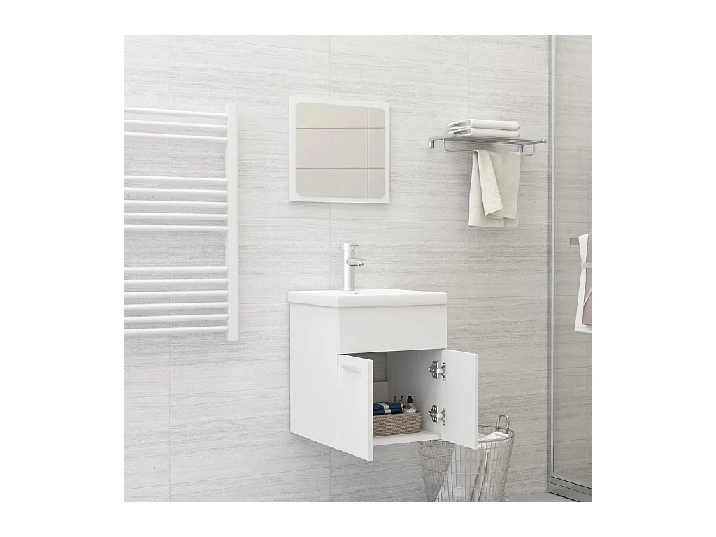 Set 2 mobili da bagno in truciolare bianco