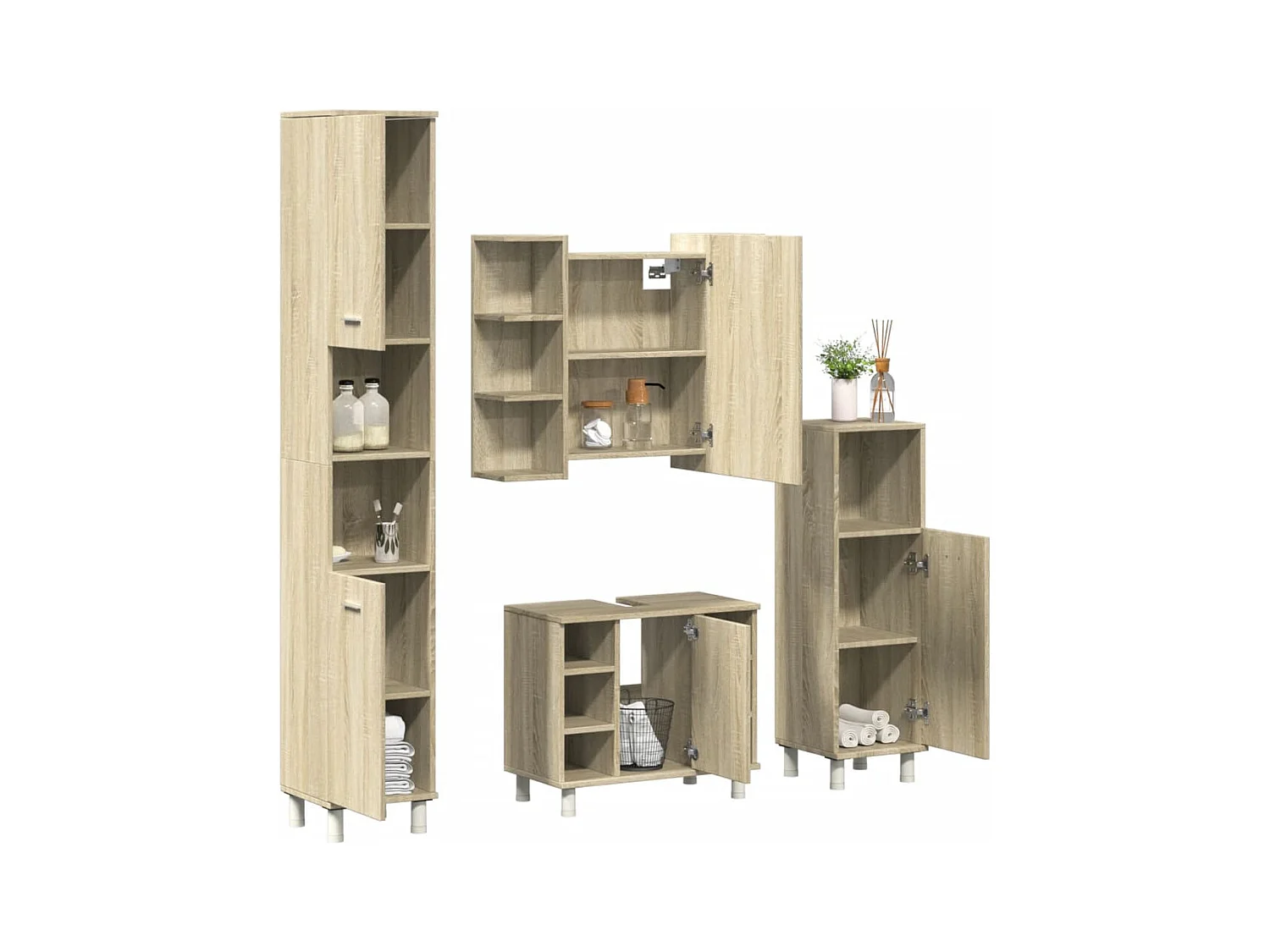 Set da bagno in rovere Sonoma da 4 pezzi