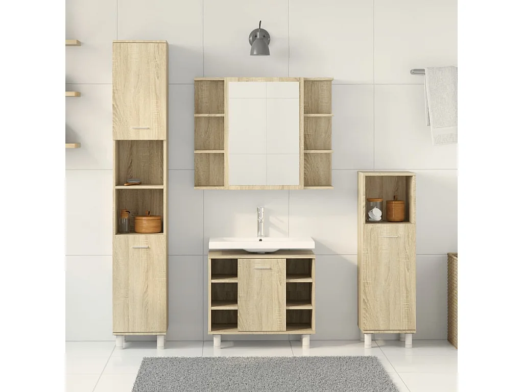 Ensemble de meubles de salle de bain 4 pcs chêne sonoma