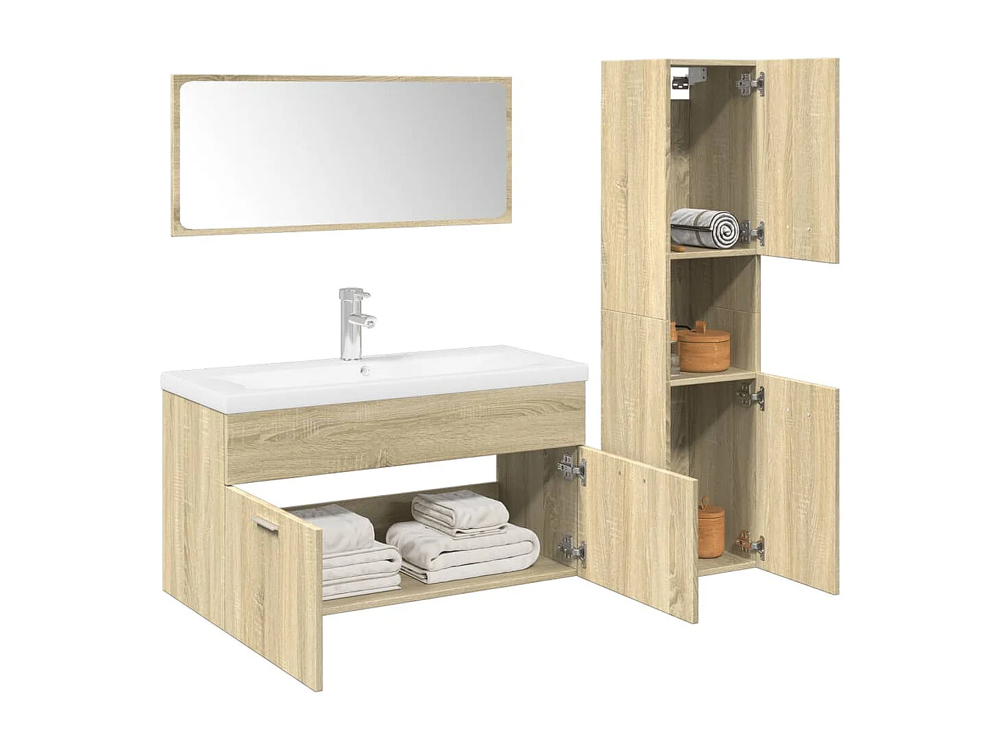 Conjunto de toucador de banheiro Sonoma Oak de 4 peças