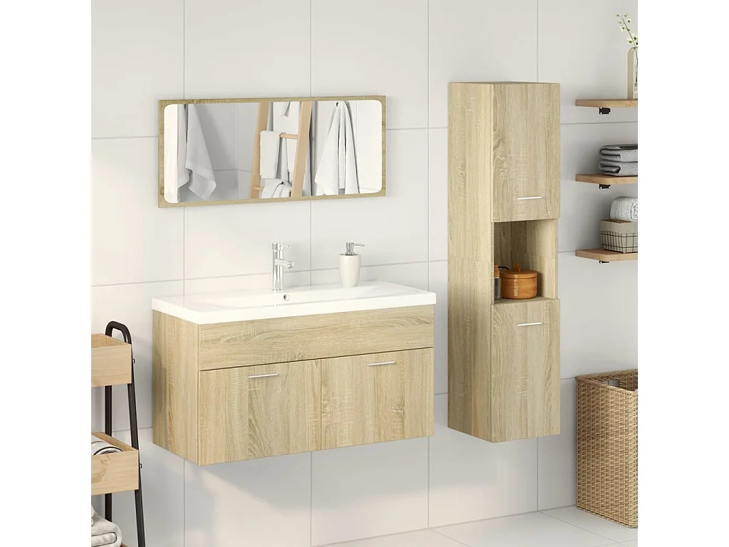 Conjunto de toucador de banheiro Sonoma Oak de 4 peças