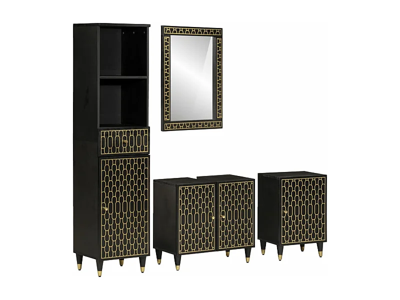 Set di mobili da bagno da 4 pezzi in legno massello di mango