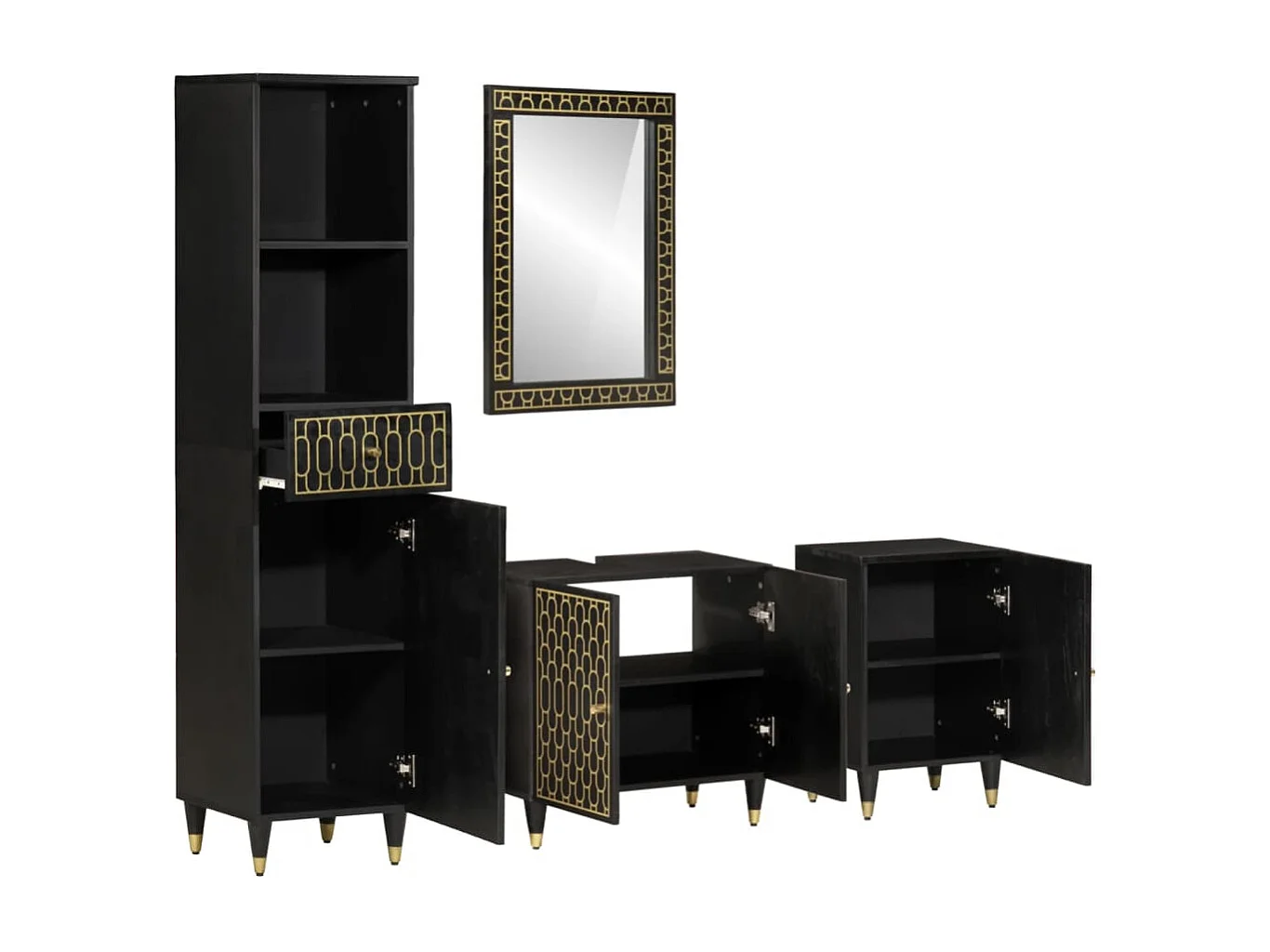 Set di mobili da bagno da 4 pezzi in legno massello di mango