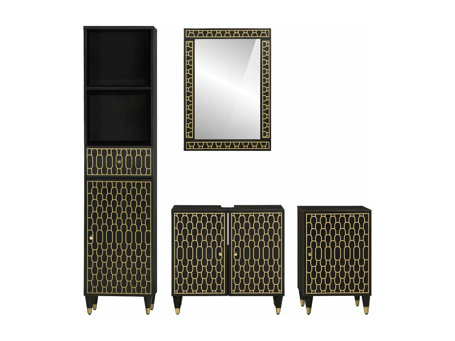 Set di mobili da bagno da 4 pezzi in legno massello di mango