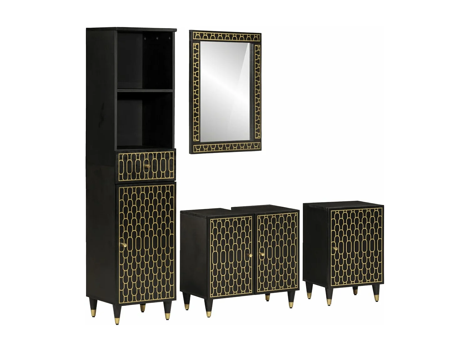 Set di mobili da bagno da 4 pezzi in legno massello di mango