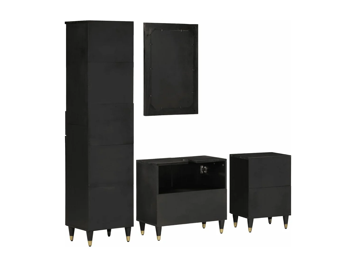 Set di mobili da bagno da 4 pezzi in legno massello di mango