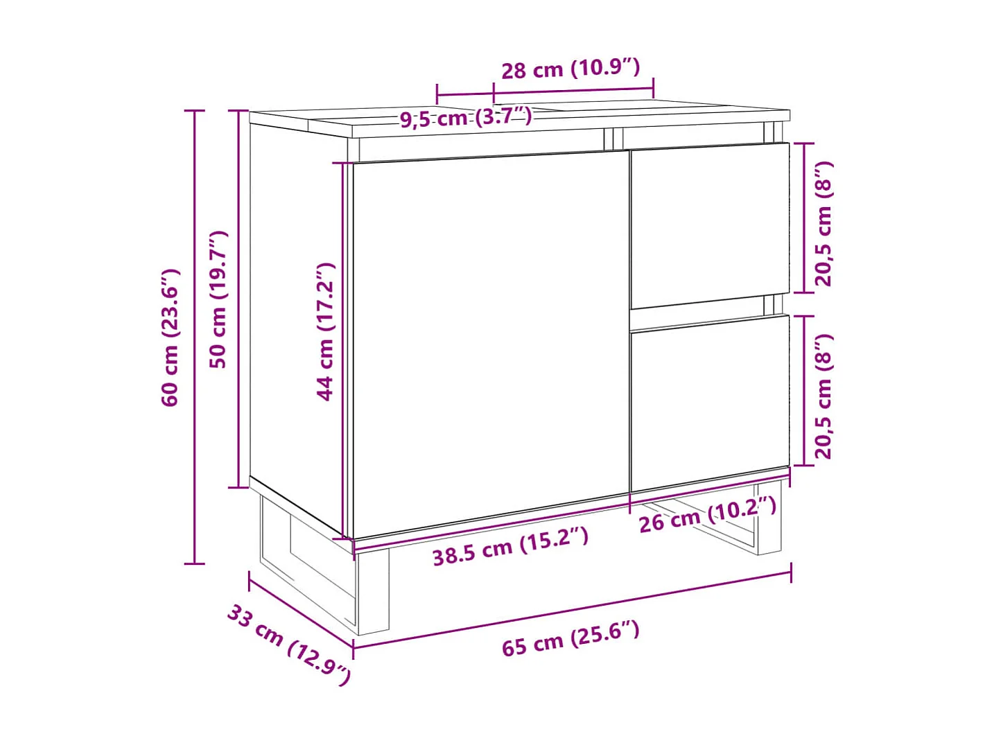 Armoire salle de bain chêne sonoma 65x33x60 cm