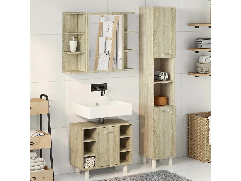 Conjunto de toucador de banheiro de 3 peças Sonoma Oak