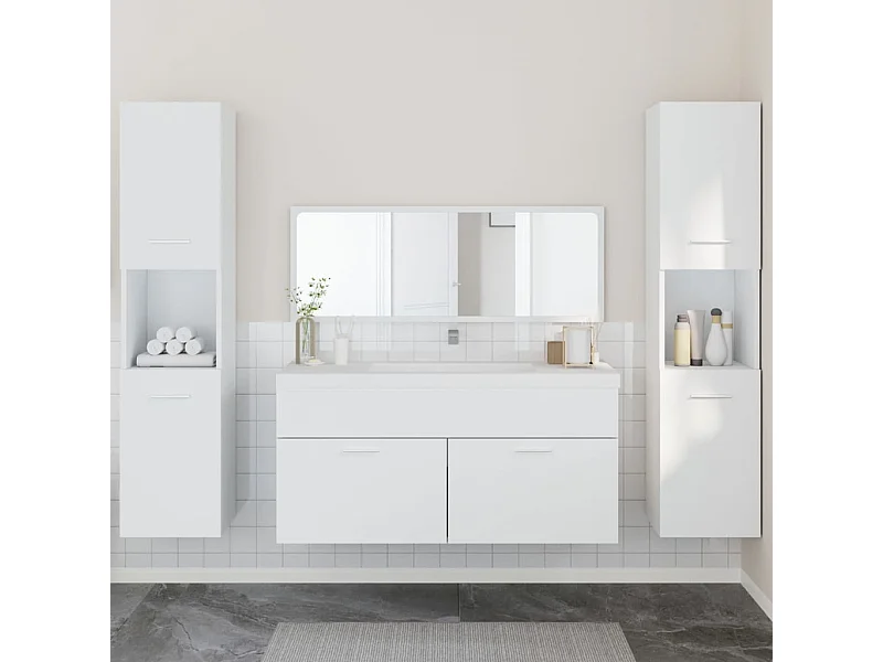 Ensemble de meubles salle de bain 4 pcs blanc bois d'ingénierie