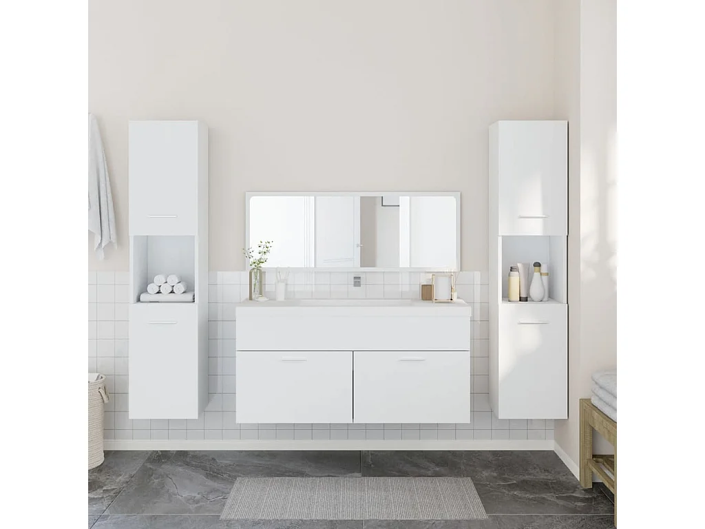 Set di mobili da bagno da 4 pezzi in legno composito bianco