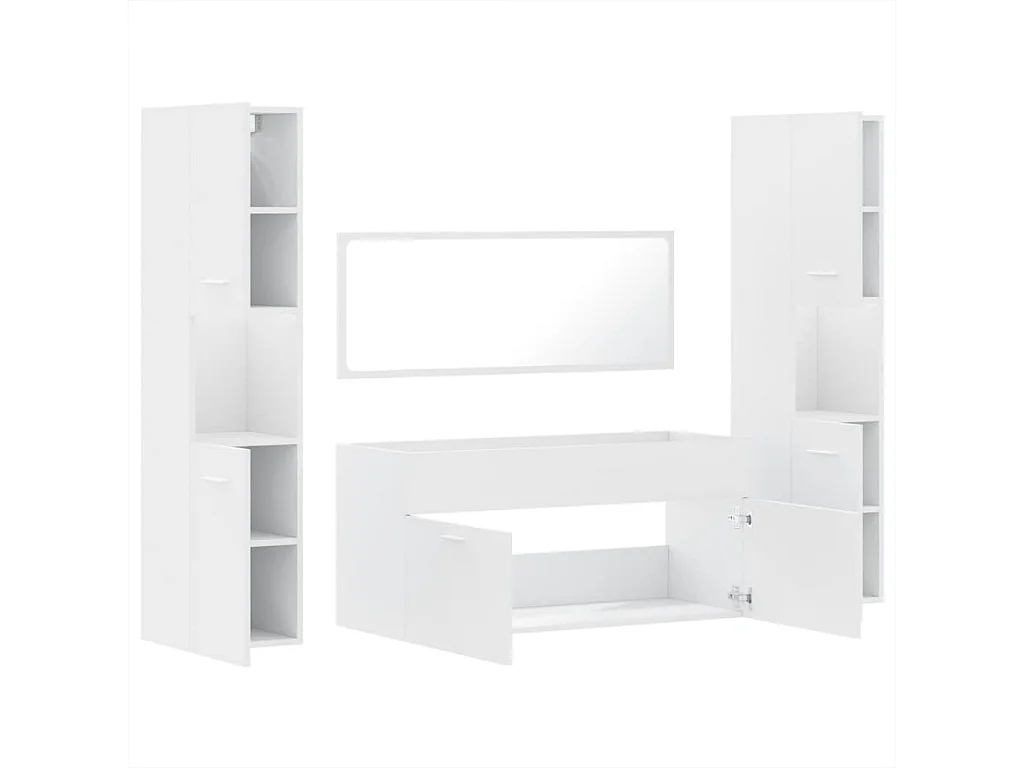 Set di mobili da bagno da 4 pezzi in legno composito bianco