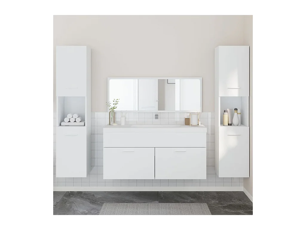 Set di mobili da bagno da 4 pezzi in legno composito bianco