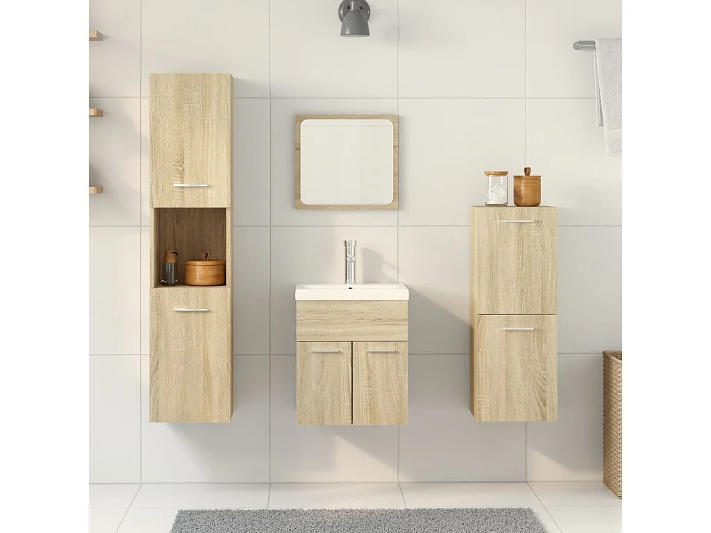 Juego de tocador de baño de 4 piezas de roble Sonoma