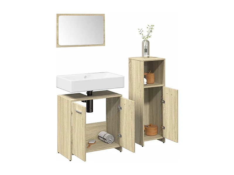 Conjunto de toucador de banheiro de 3 peças Sonoma Oak
