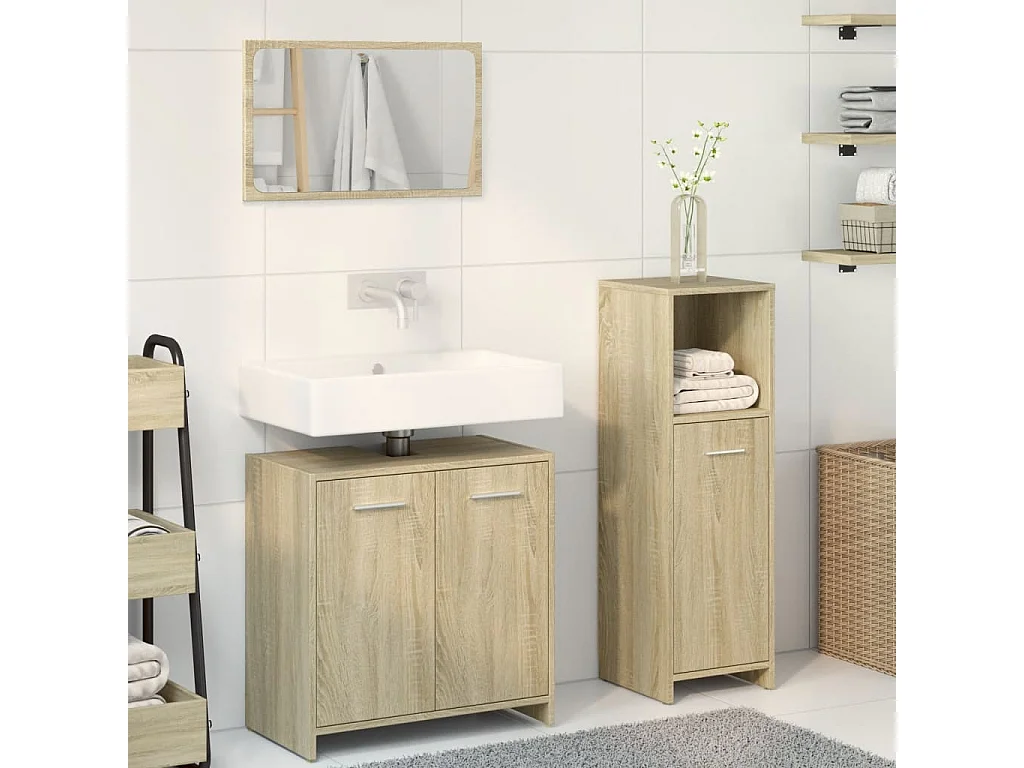 Conjunto de toucador de banheiro de 3 peças Sonoma Oak