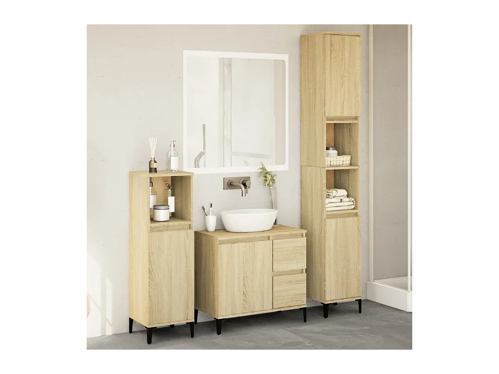 Ensemble de meubles de salle de bain 3 pcs chêne sonoma