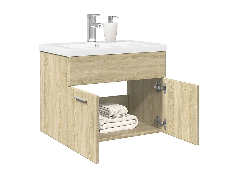 Armoire lavabo de salle de bain et bassin intégré chêne sonoma