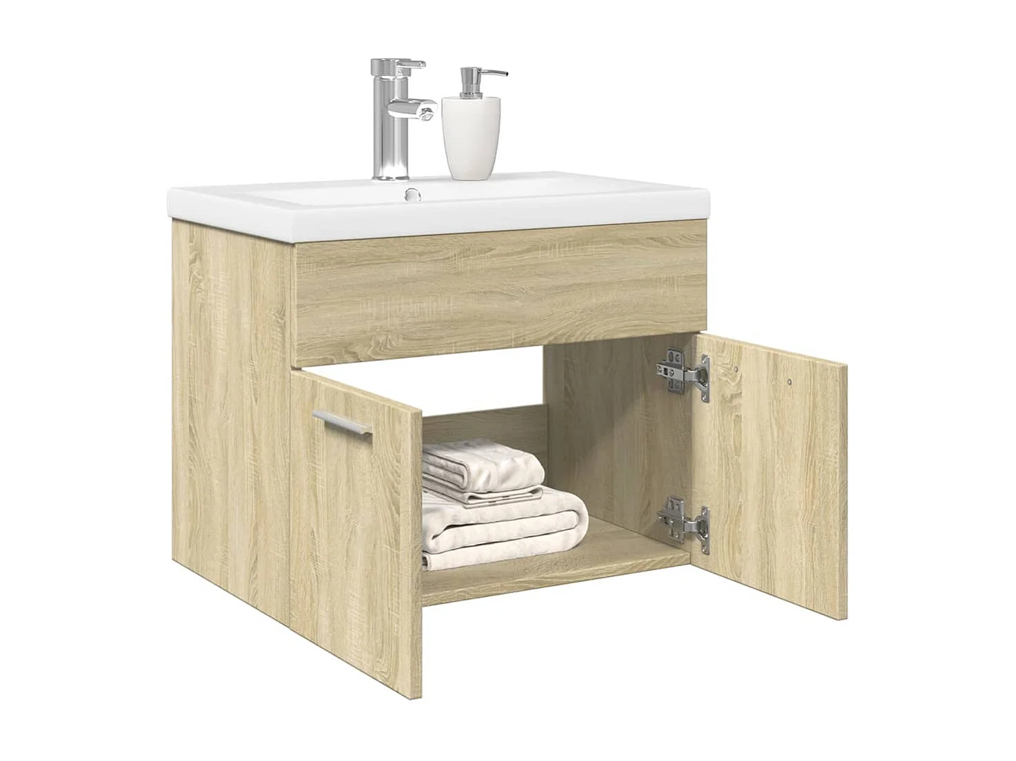 Armoire lavabo de salle de bain et bassin intégré chêne sonoma