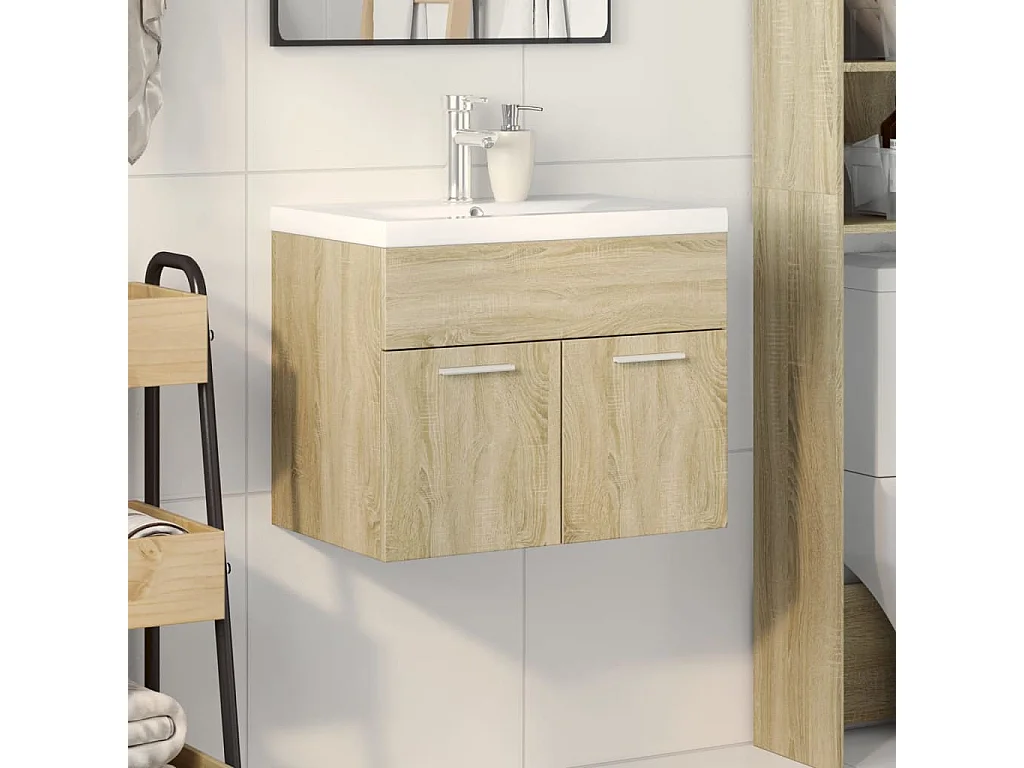 Armoire lavabo de salle de bain et bassin intégré chêne sonoma