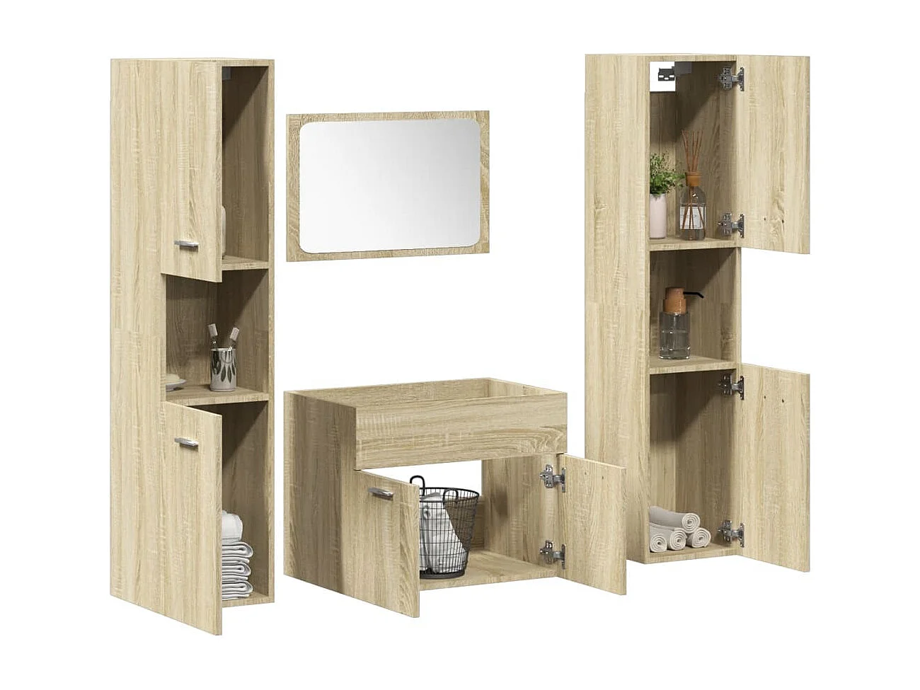 Set da bagno in rovere Sonoma da 4 pezzi