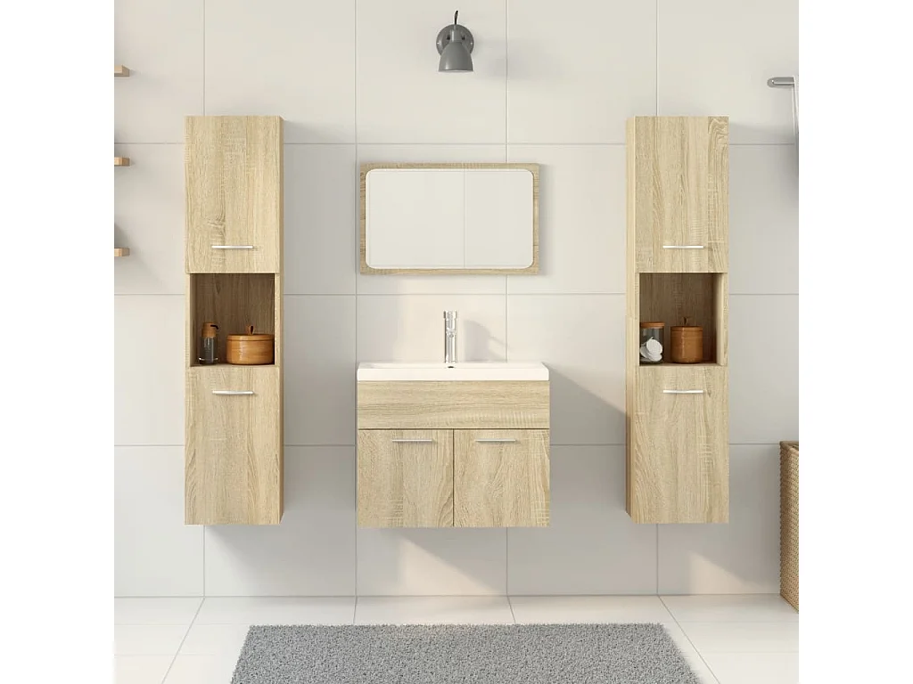 Set da bagno in rovere Sonoma da 4 pezzi