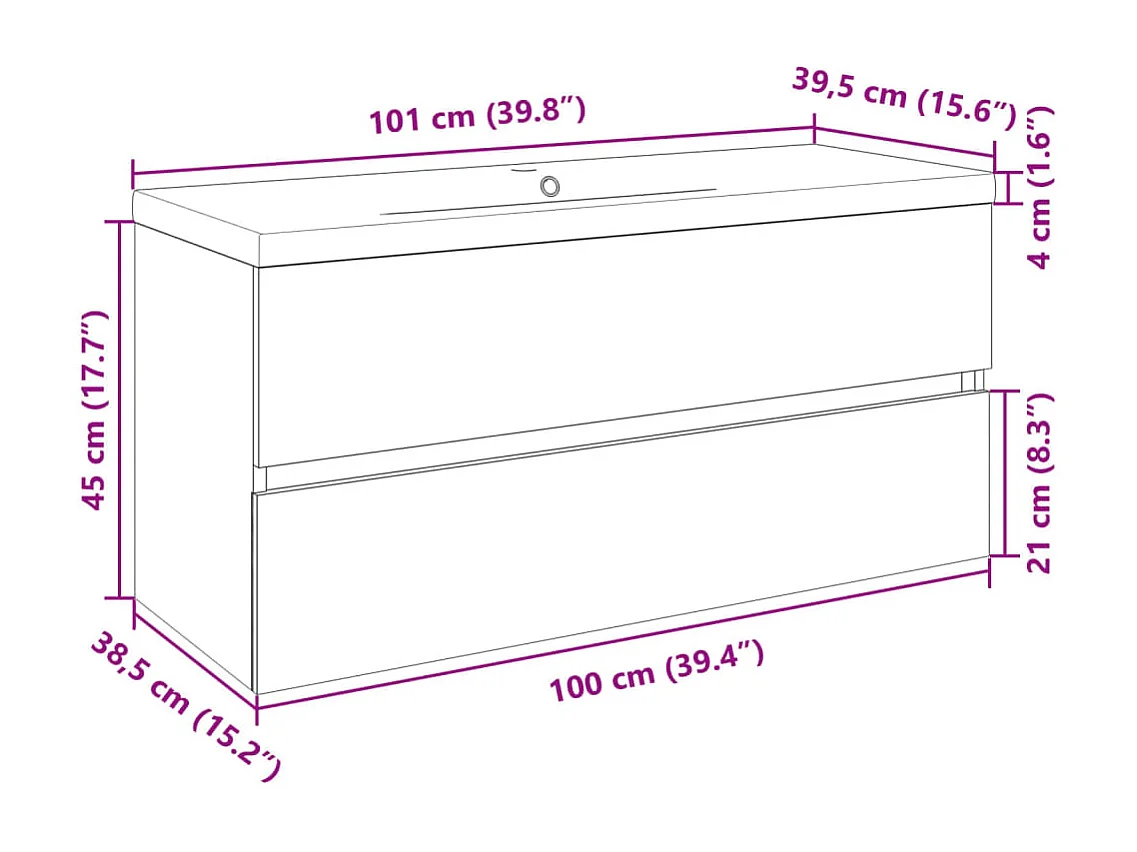 Set di mobili da bagno da 2 pezzi in ceramica e legno ingegnerizzato