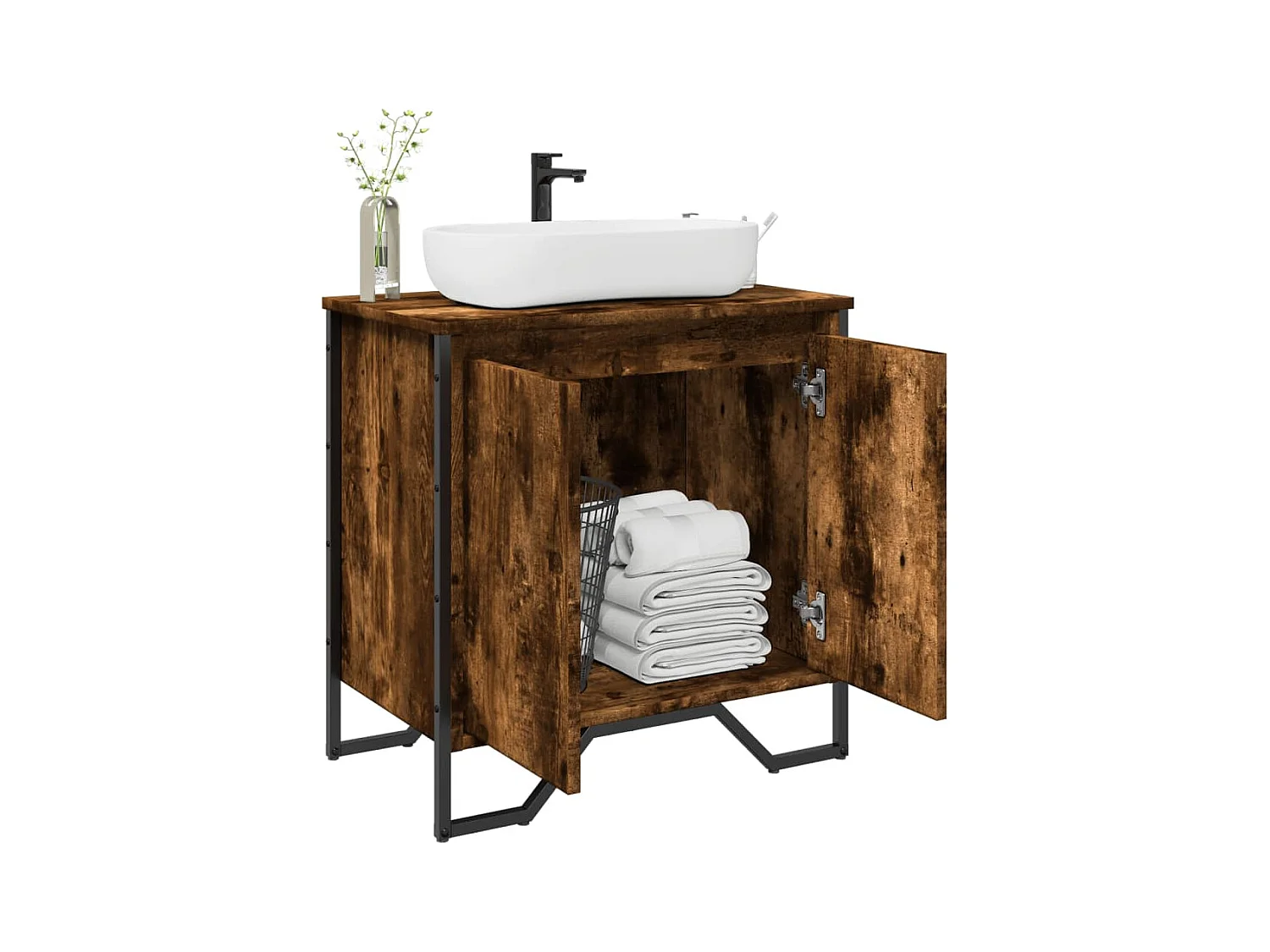 Gerookt eiken wastafelmeubel 60x35x60 cm