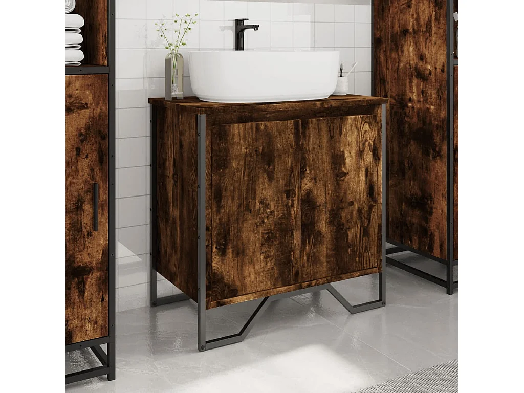 Armoire lavabo de salle de bain chêne fumé 60x35x60 cm