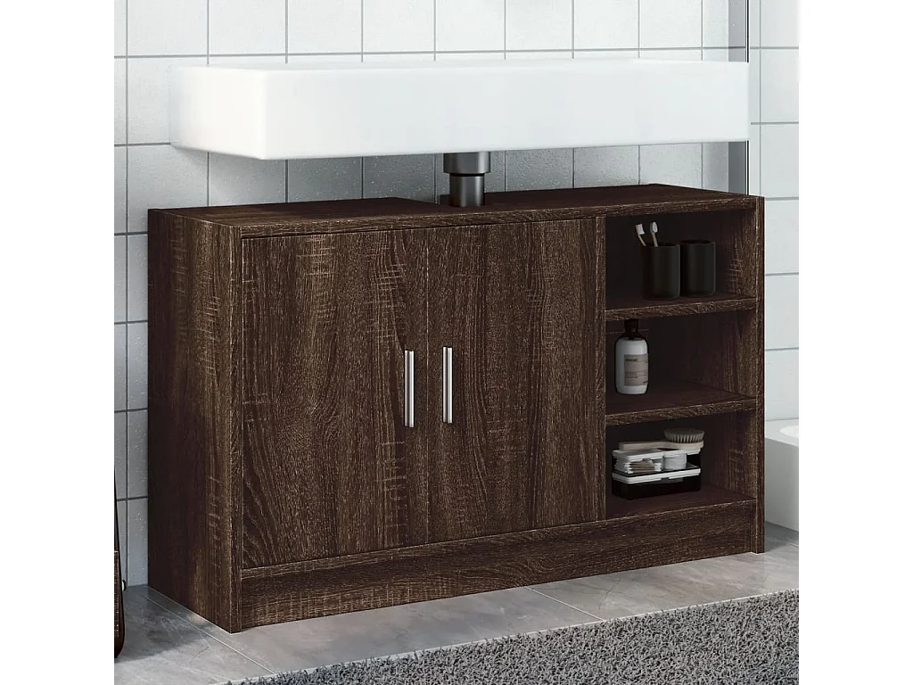 Mueble lavabo roble marrón 90x29x55 cm madera contrachapada