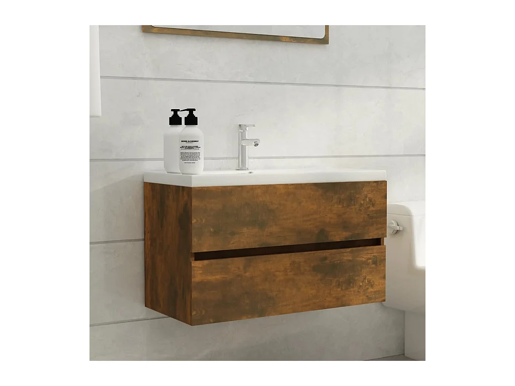 Armoire de lavabo Chêne fumé 80x38,5x45 cm Bois d'ingénierie