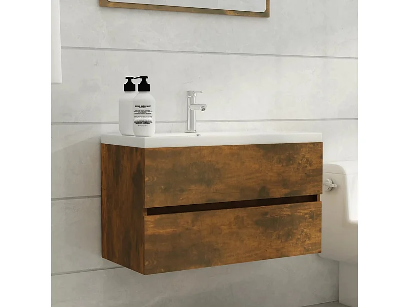 Armoire de lavabo Chêne fumé 80x38,5x45 cm Bois d'ingénierie