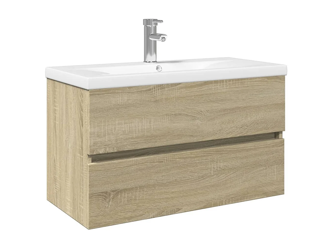 Ensemble de meubles de bain 2pcs céramique et bois d'ingénierie