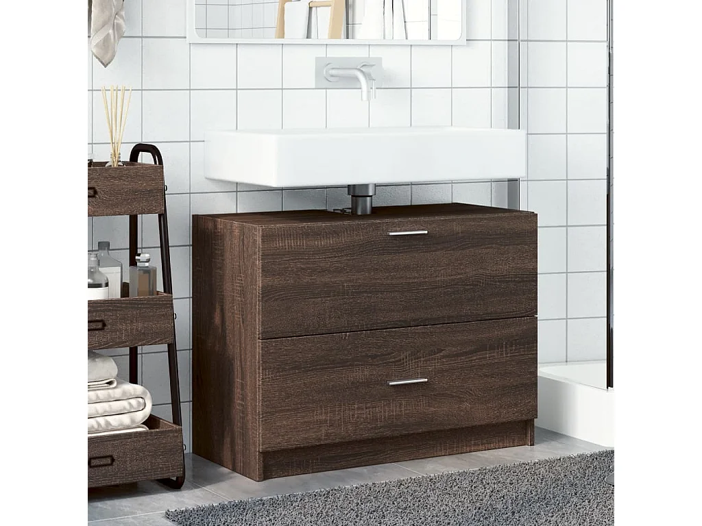Mueble lavabo roble marrón 78x37x59 cm madera contrachapada