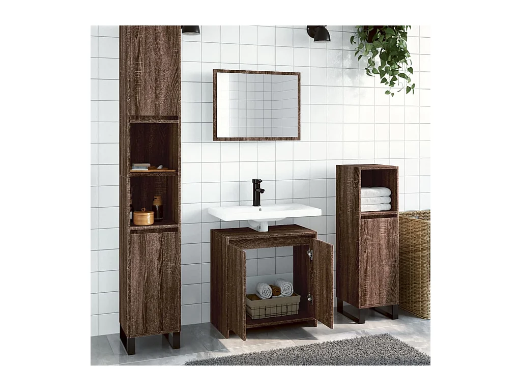 2-teiliges Badezimmermöbel-Set Eiche braun