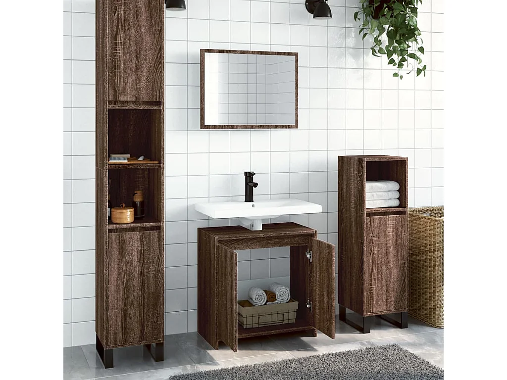 2-teiliges Badezimmermöbel-Set Eiche braun