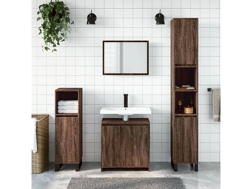 2-teiliges Badezimmermöbel-Set Eiche braun