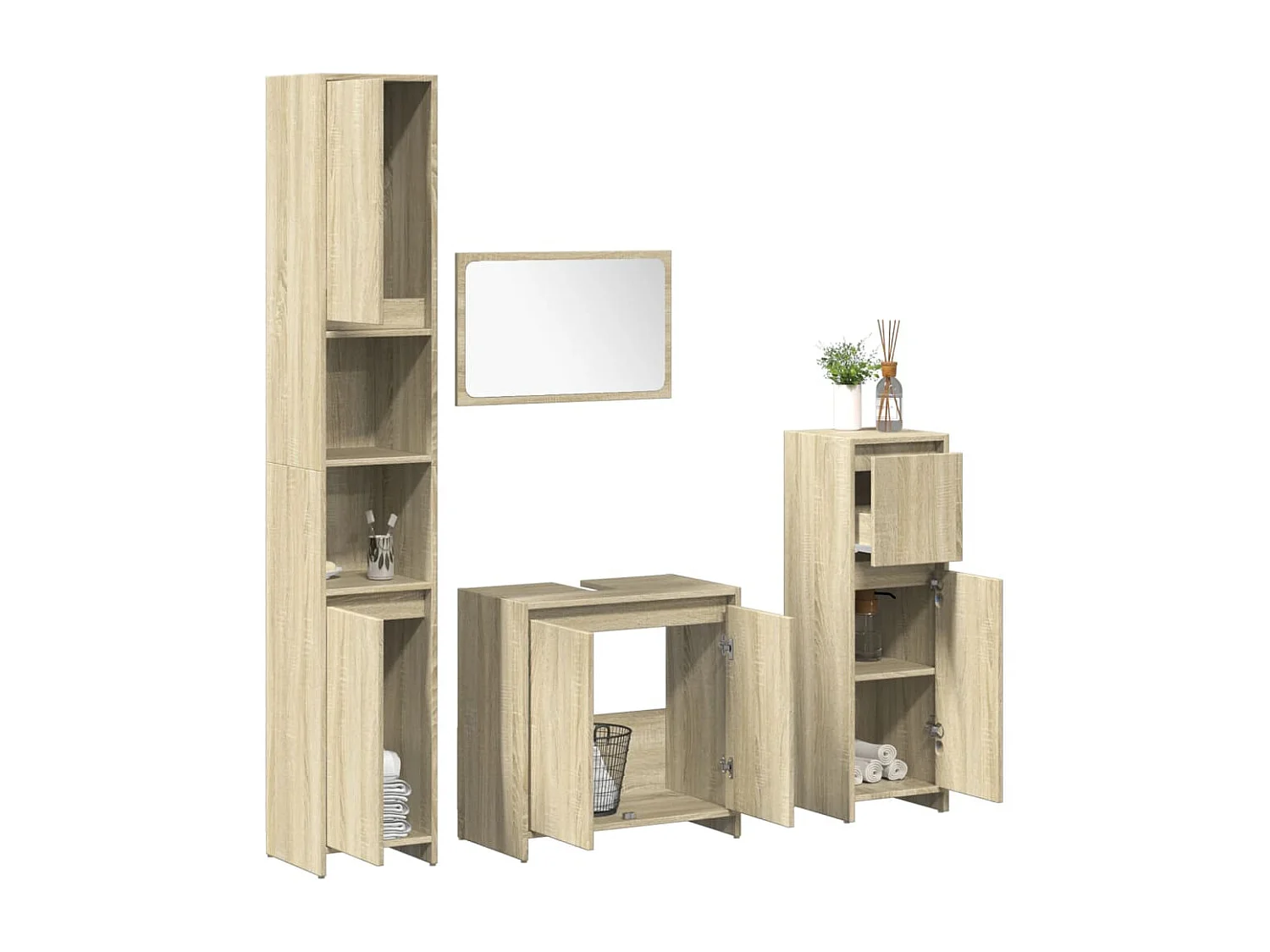 Conjunto de toucador de banheiro Sonoma Oak de 4 peças