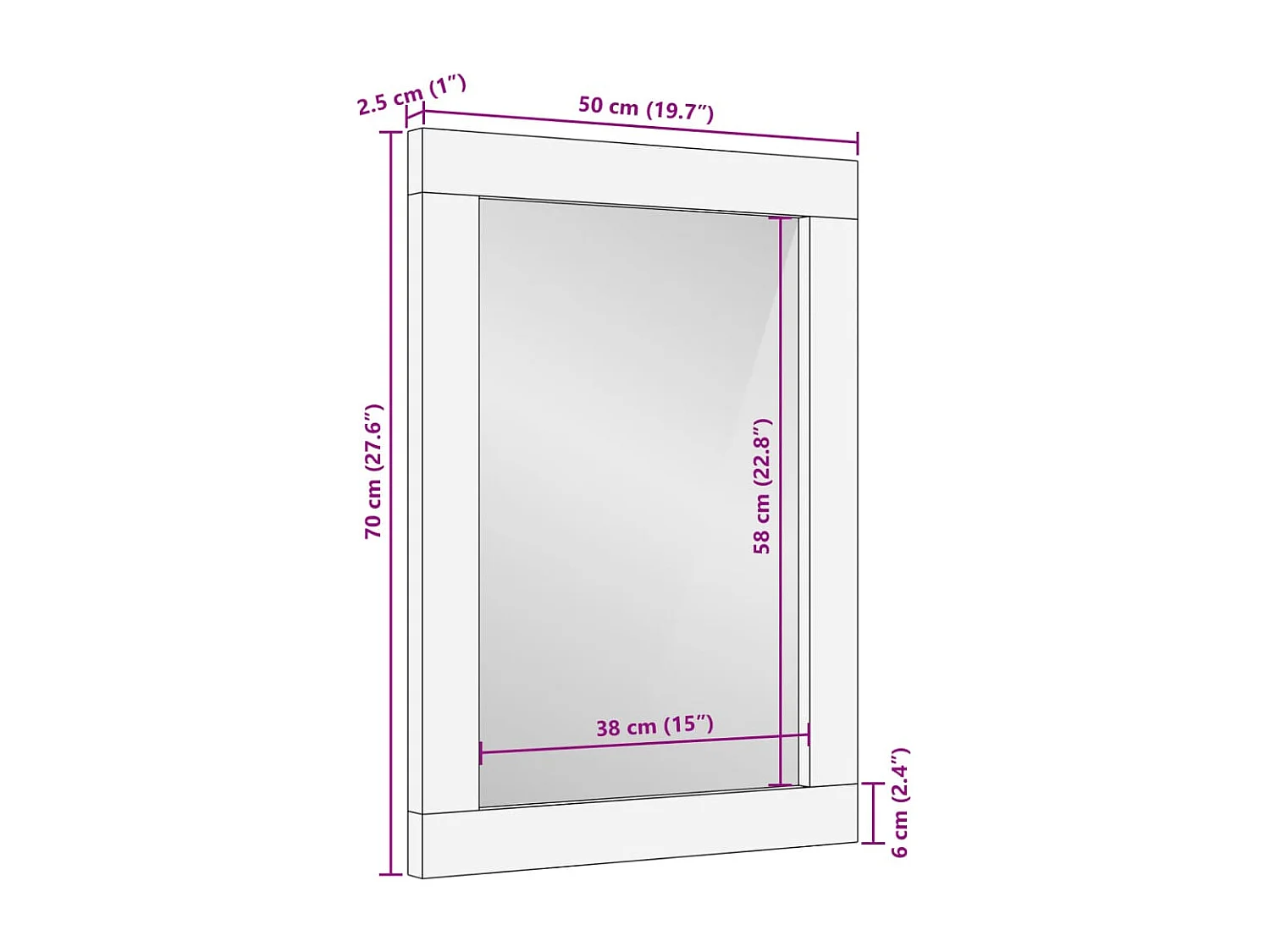 Badezimmerspiegel 50x70 cm aus massivem Akazienholz und Glas