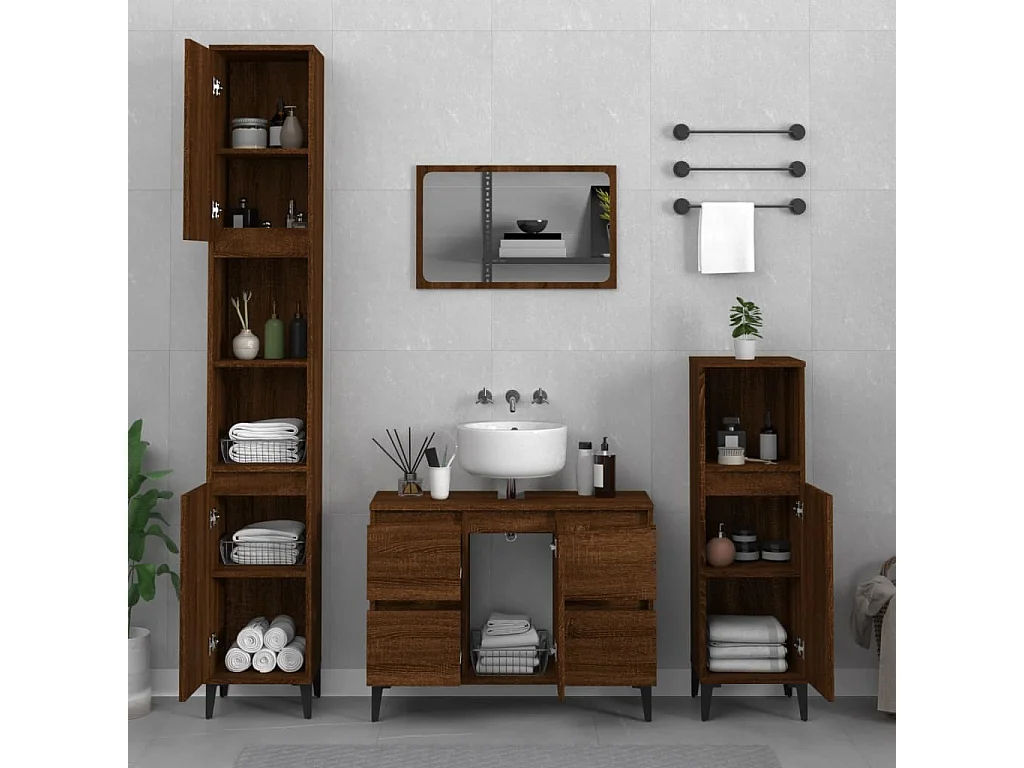 Set mobili da bagno 3 pezzi Rovere marrone