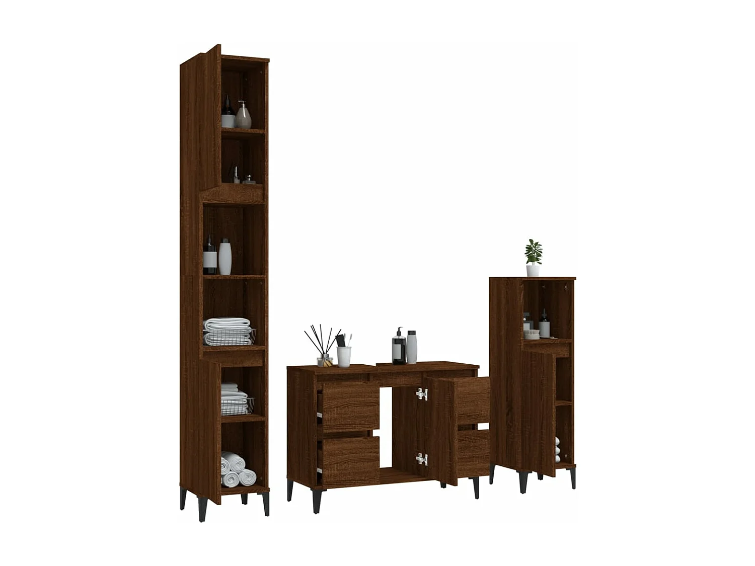 Set mobili da bagno 3 pezzi Rovere marrone