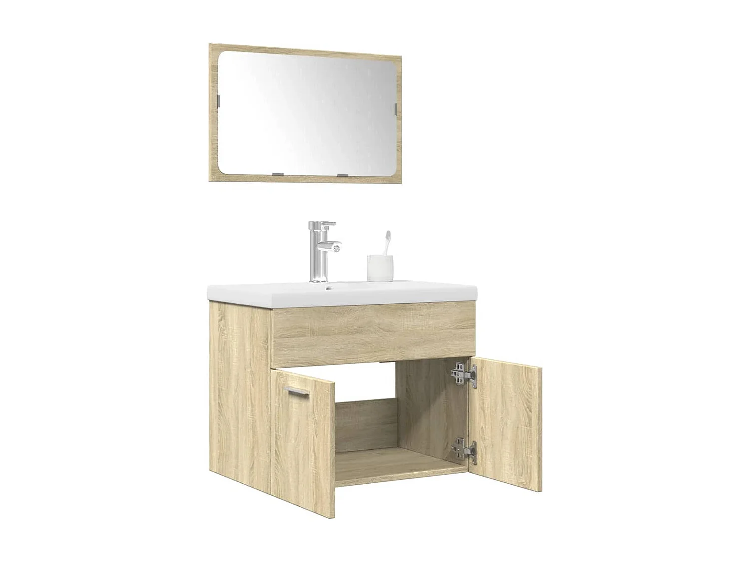 3-teiliges Badezimmer-Waschtischset aus Sonoma-Eiche