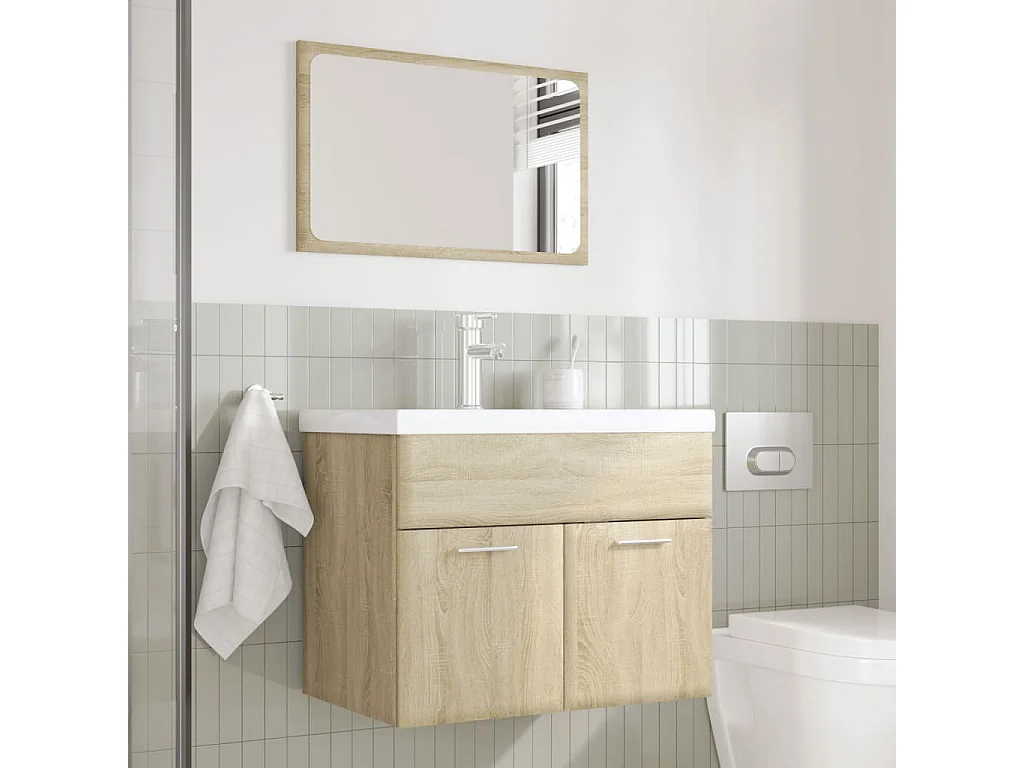 3-teiliges Badezimmer-Waschtischset aus Sonoma-Eiche