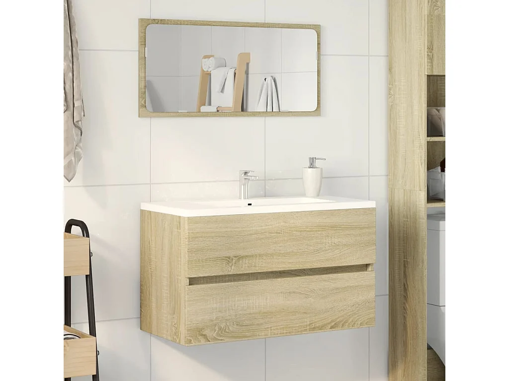 Meuble de salle de bain avec miroir chêne sonoma 80x38,5x45 cm