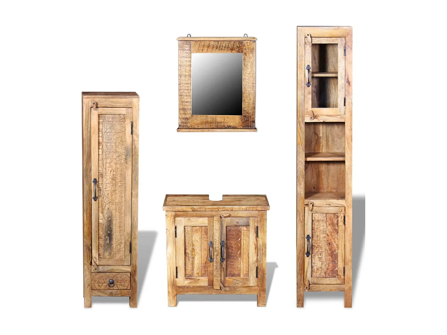 Meuble toilette+miroir et 2 armoires latérales Bois de manguier
