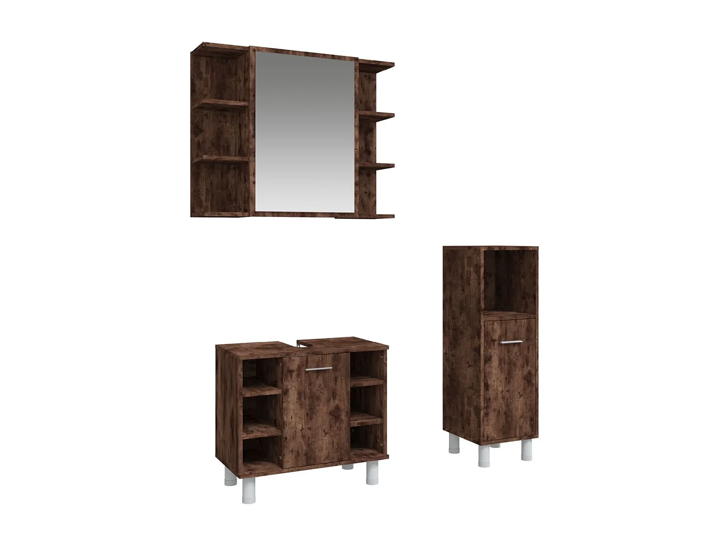 Set mobiletto da bagno da 3 pezzi in rovere affumicato