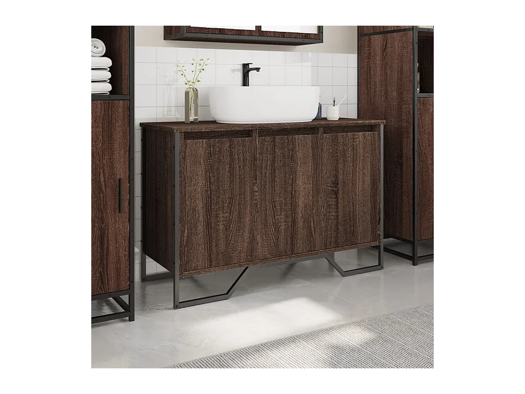 Armoire lavabo de salle de bain chêne marron 91x35x60 cm